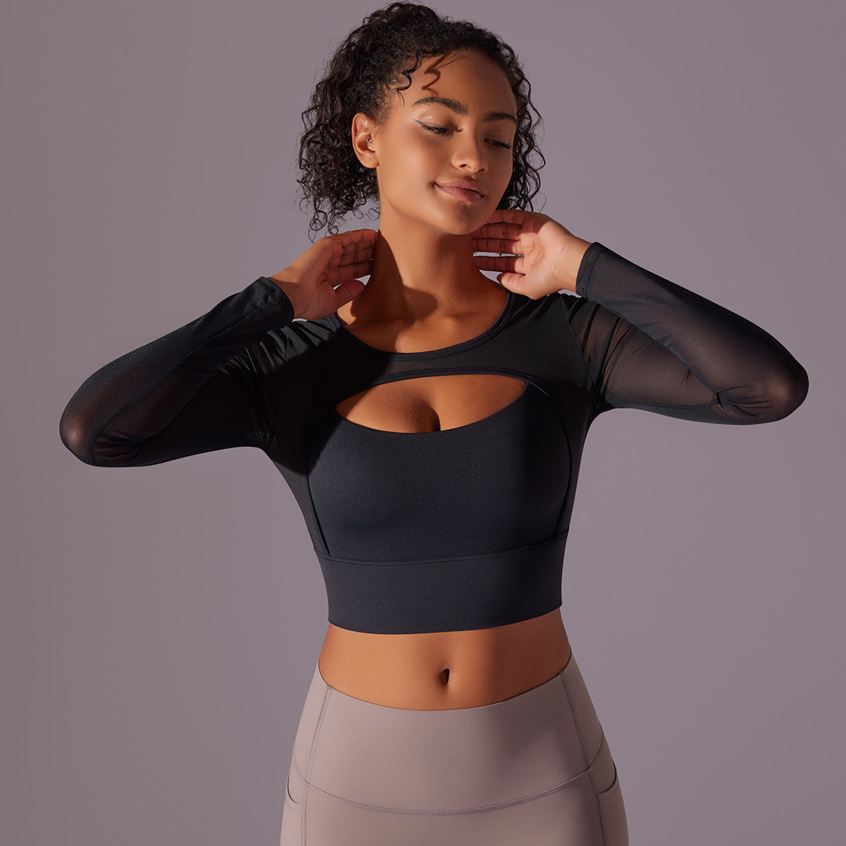 Mesh sleeve padded top