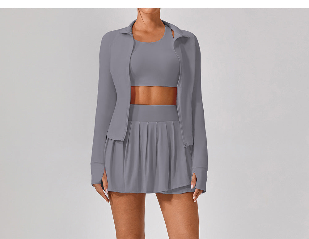 High collar zip front top
