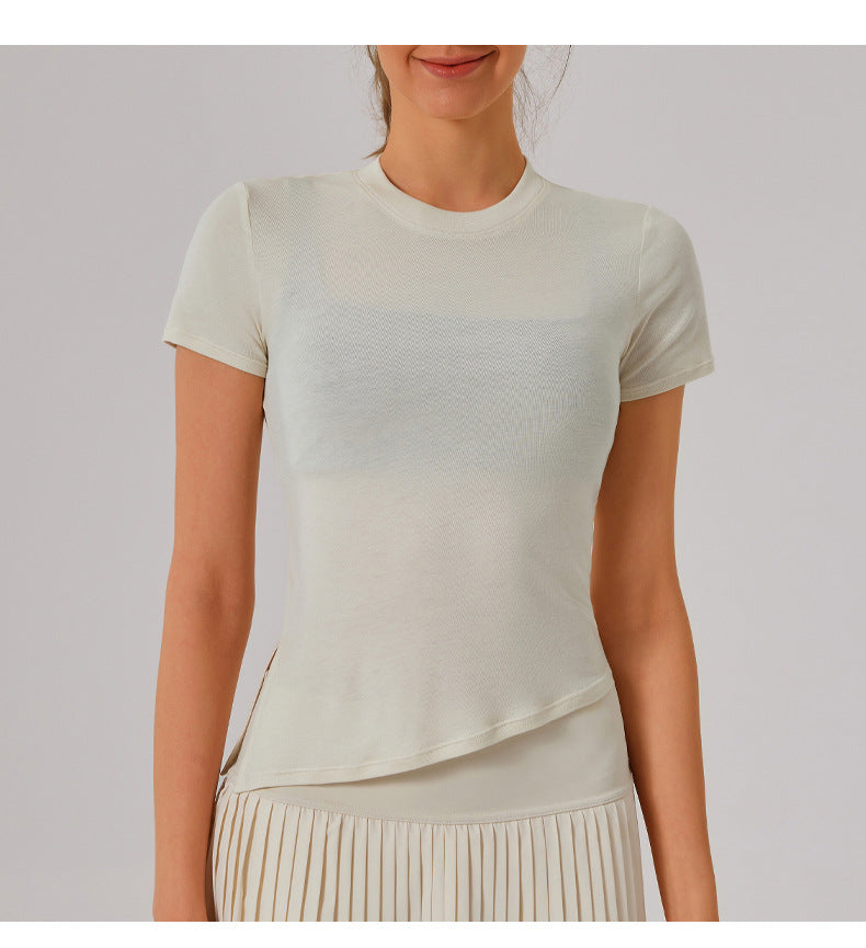 Quick dry asymmetric hem top