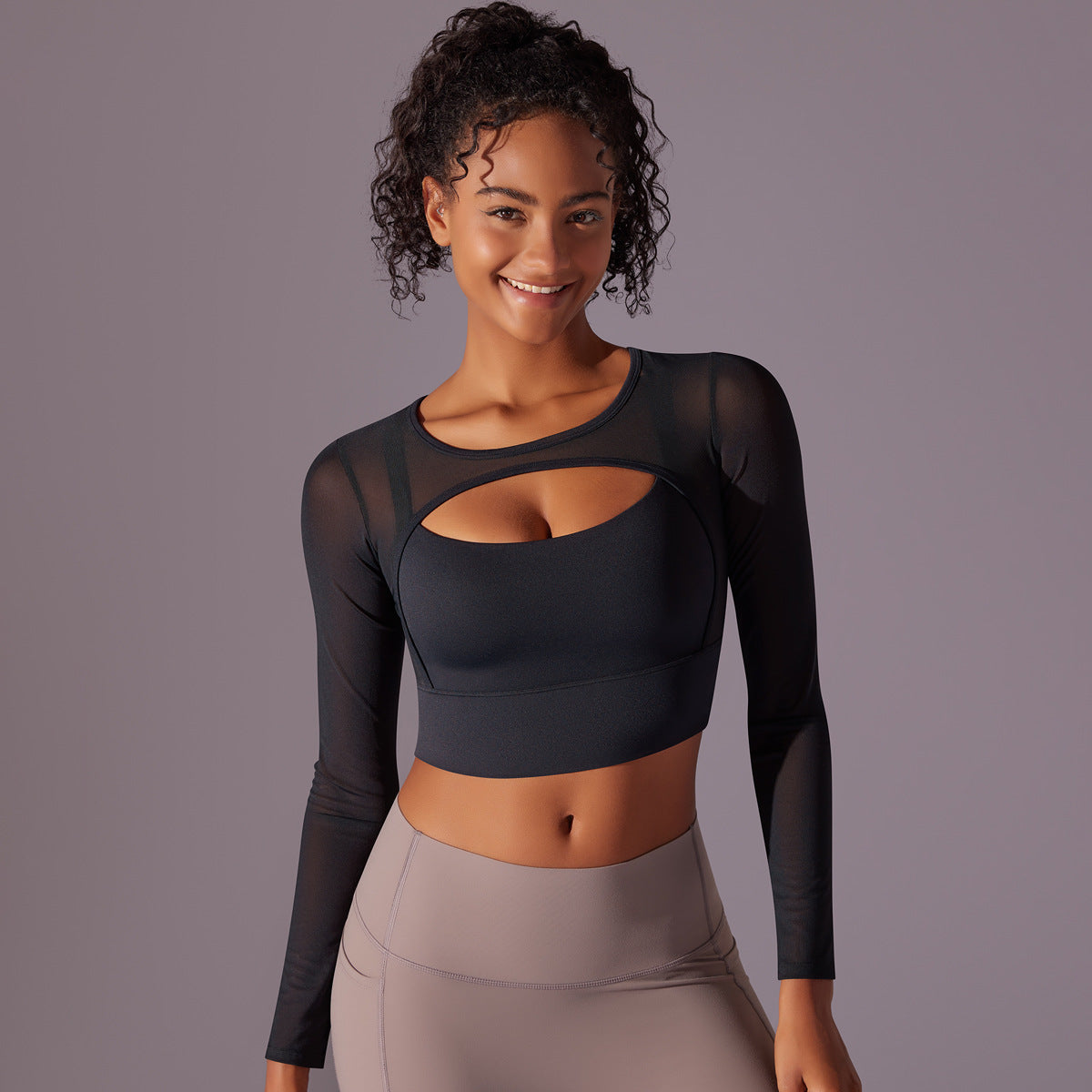 Mesh sleeve padded top