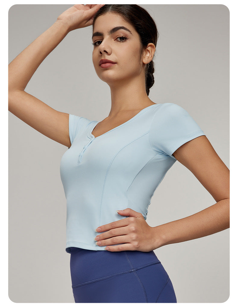 Short sleeve button front top