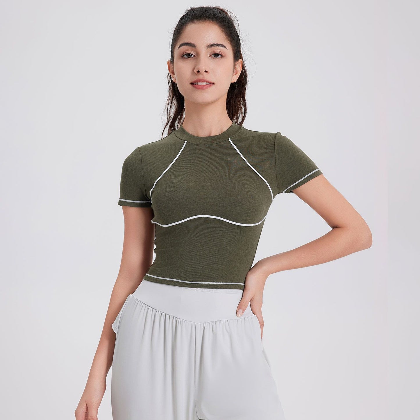 Short sleeve contrast stitch top