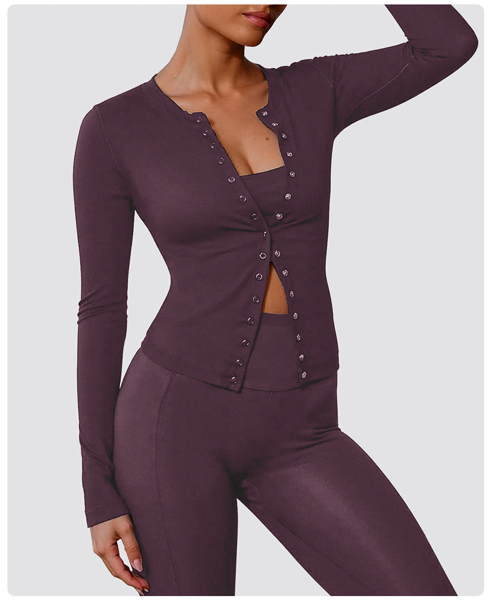 Soft feel buttoned top