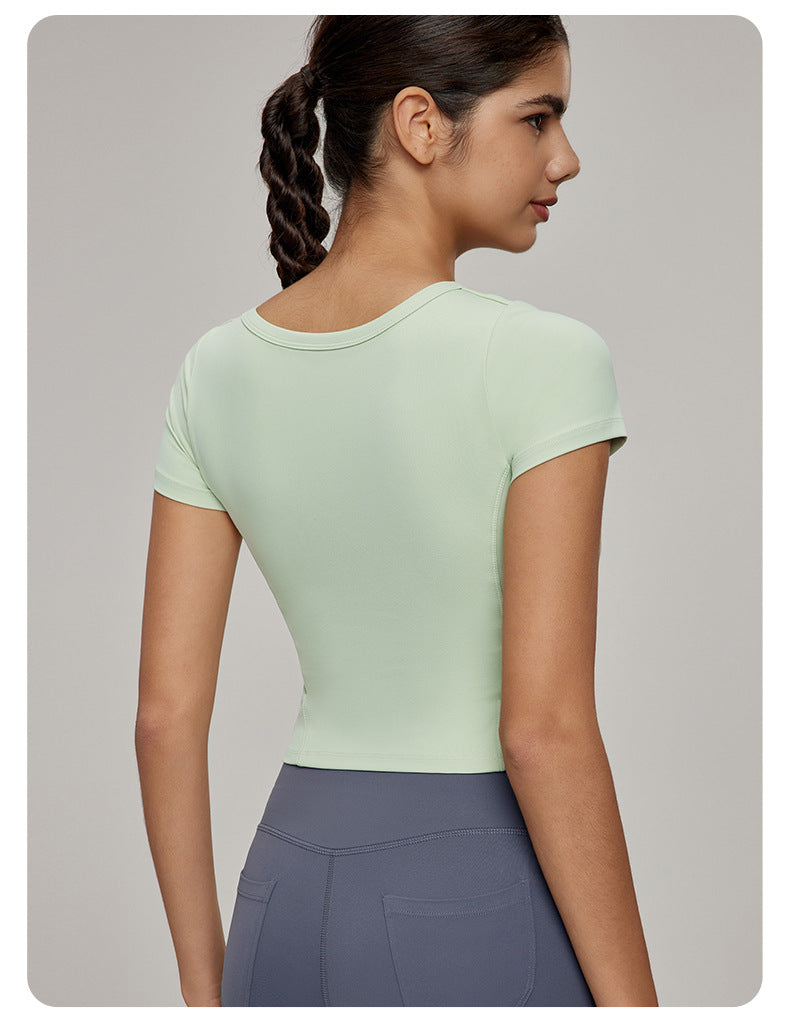 Short sleeve button front top