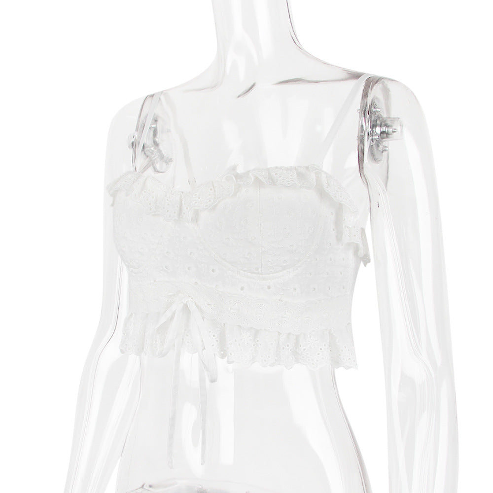 White lace camisole crop top