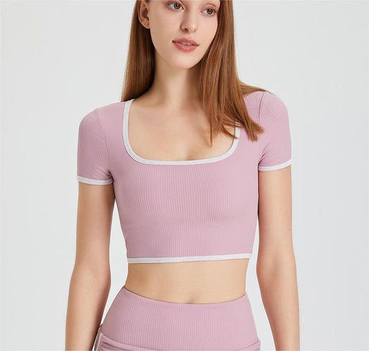 Contrast piping cropped top