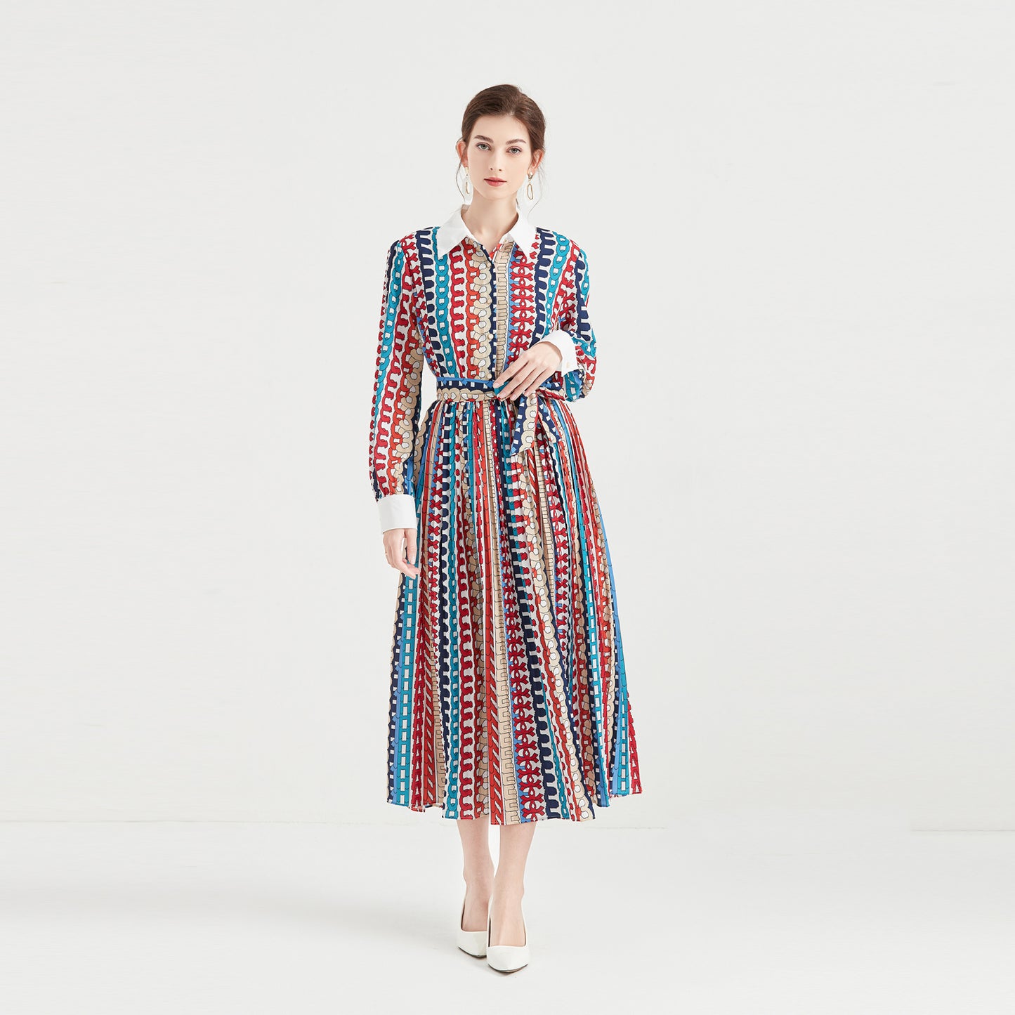 Printed chiffon dress with collar