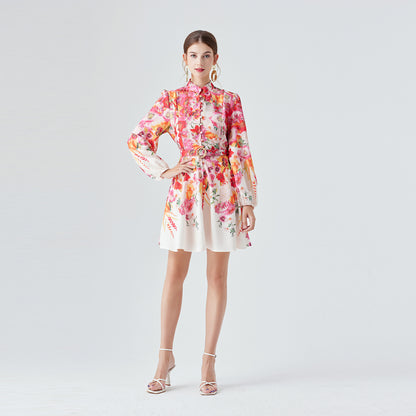 Printed mini dress with belt