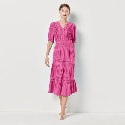 Embroidered lace trim dress
