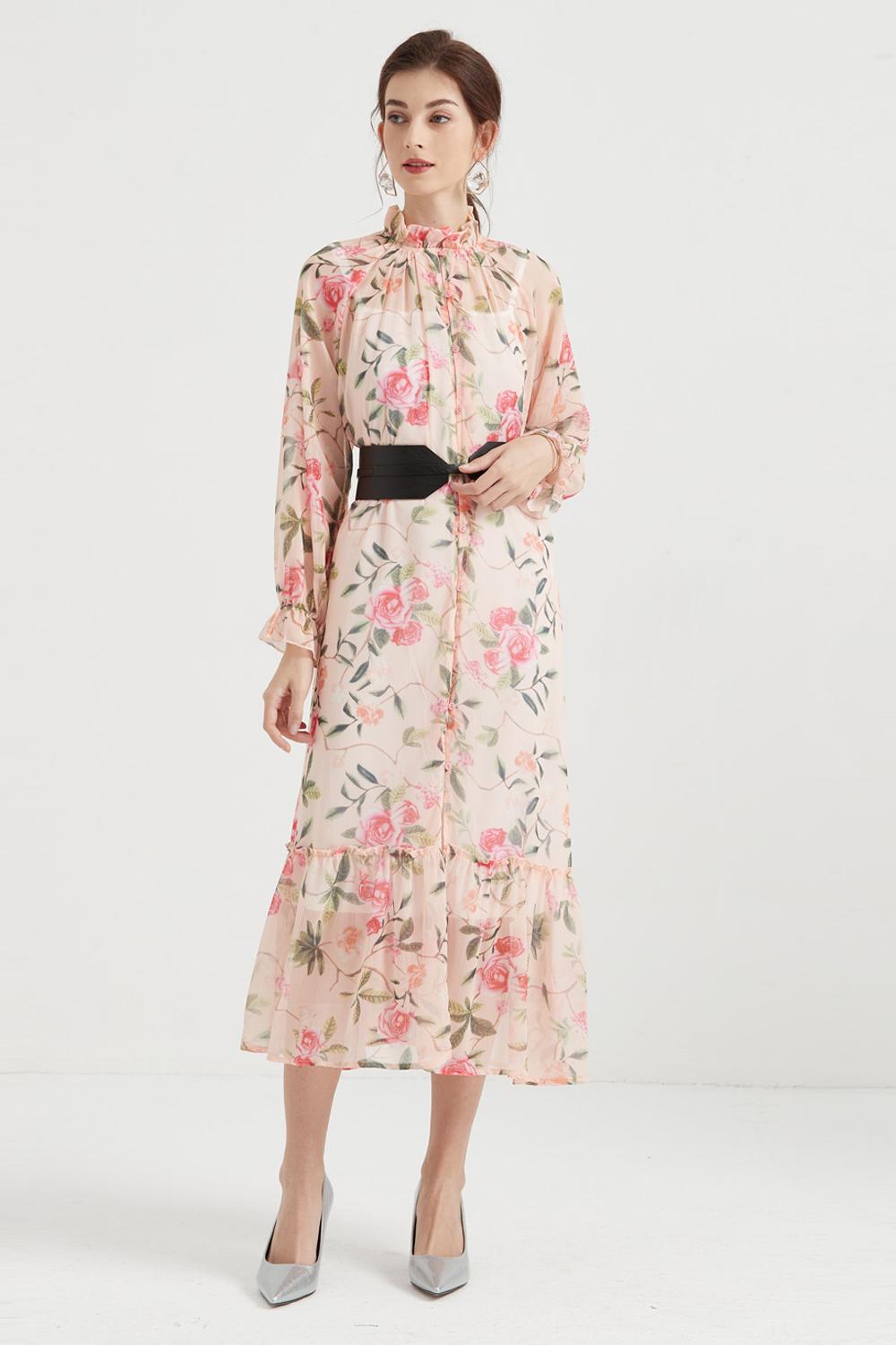 Chiffon dress with belt