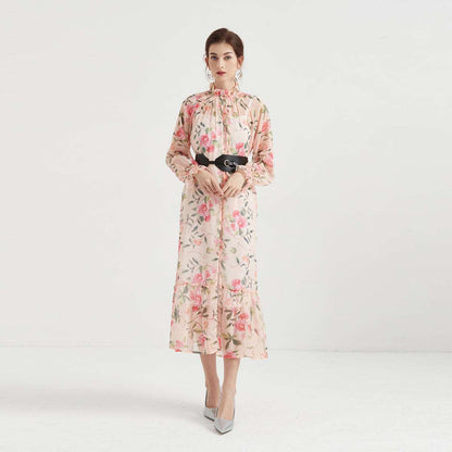 Chiffon dress with belt