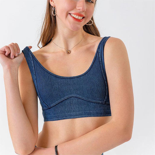 Denim look high support sports bra