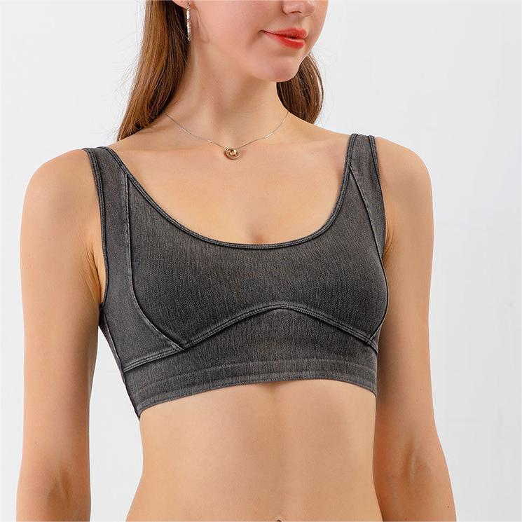 Denim look high support sports bra