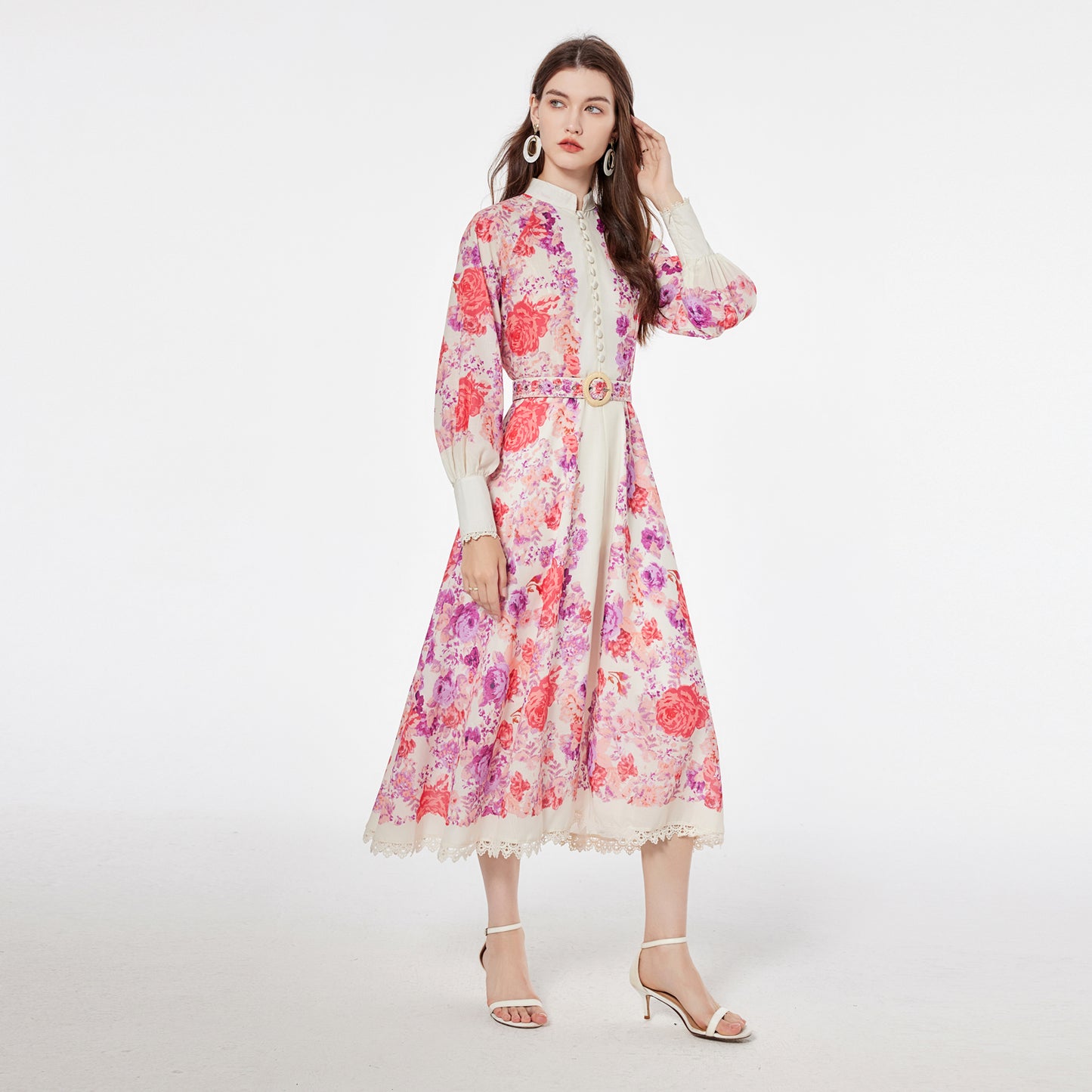 High collar dress with belt