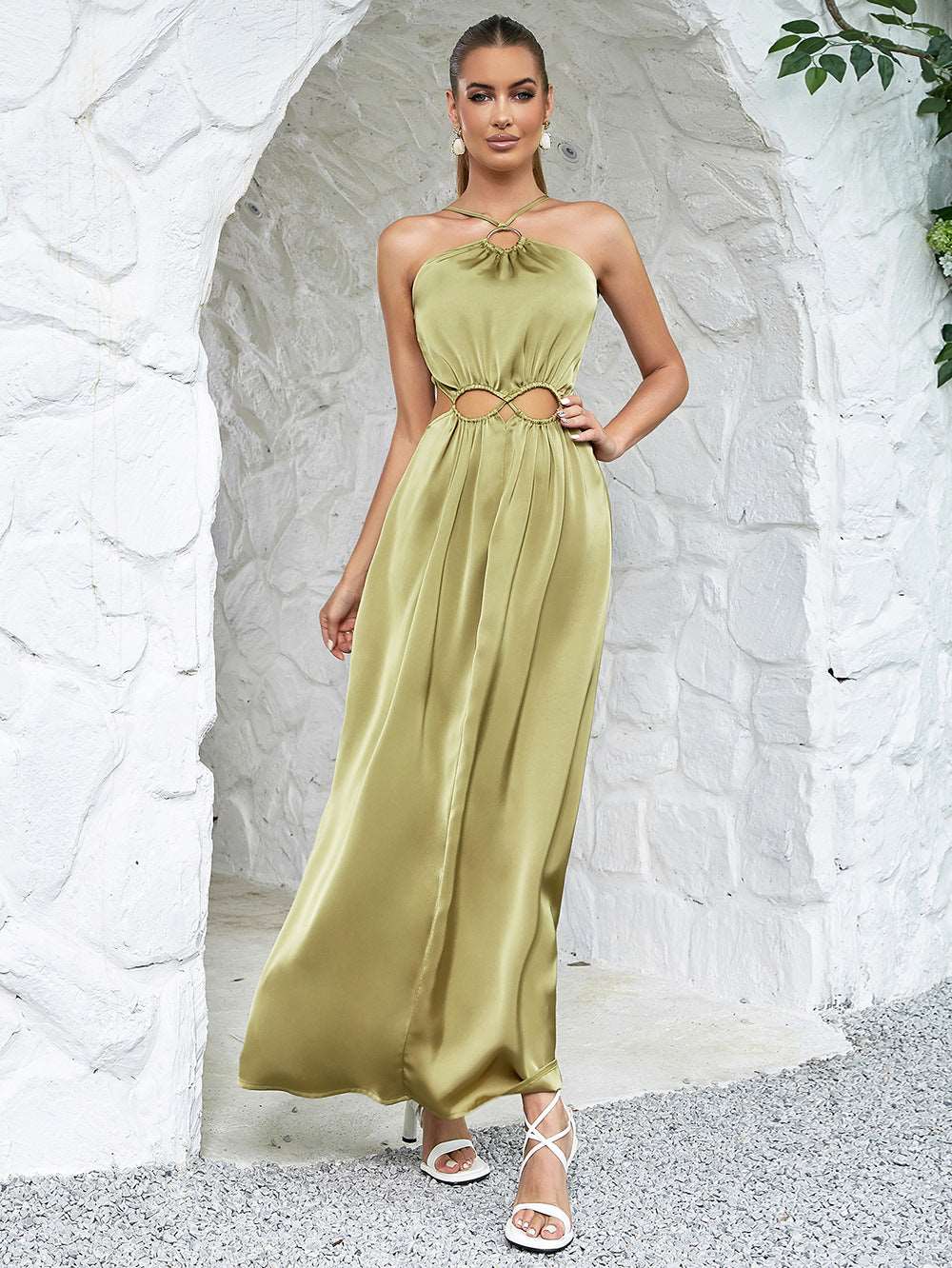 Cut out satin maxi dress