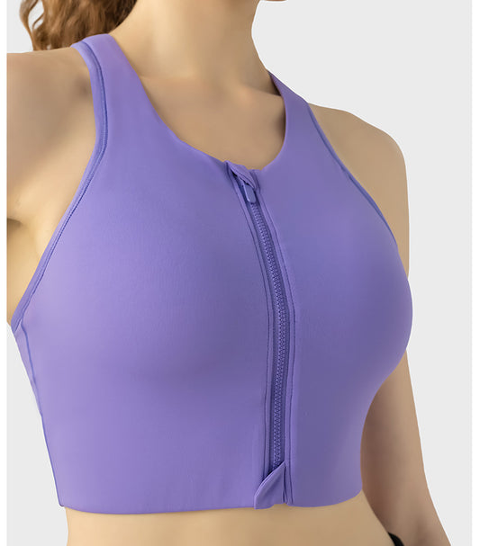 Zip front sports bra