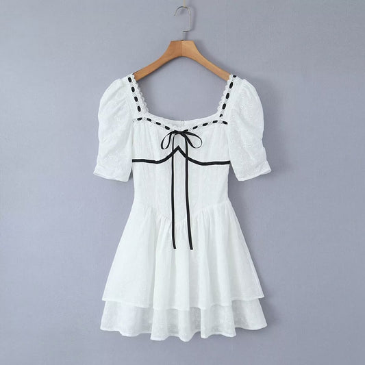 Embroidered cotton blend dress