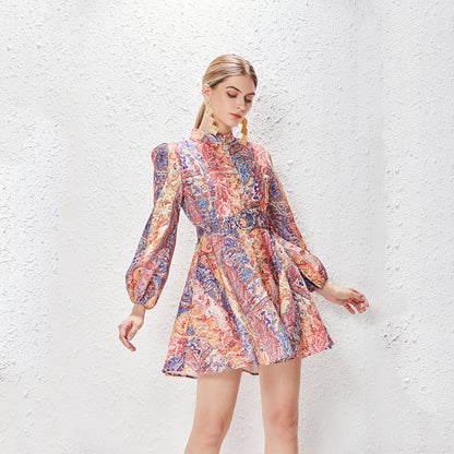 Printed dress with matching belt
