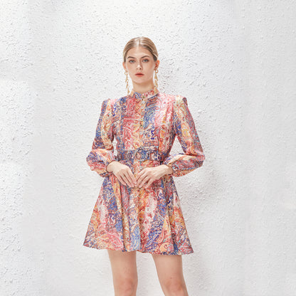 Printed dress with matching belt