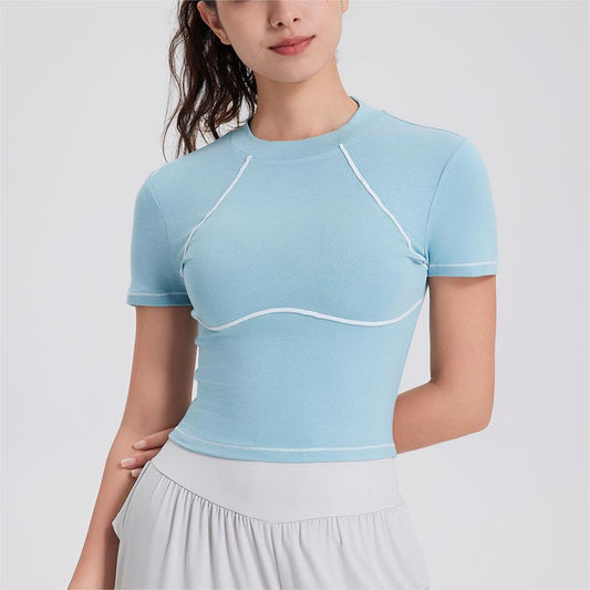 Short sleeve contrast stitch top