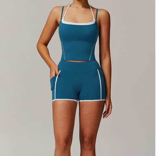 Matching two piece double strap vest & shorts set