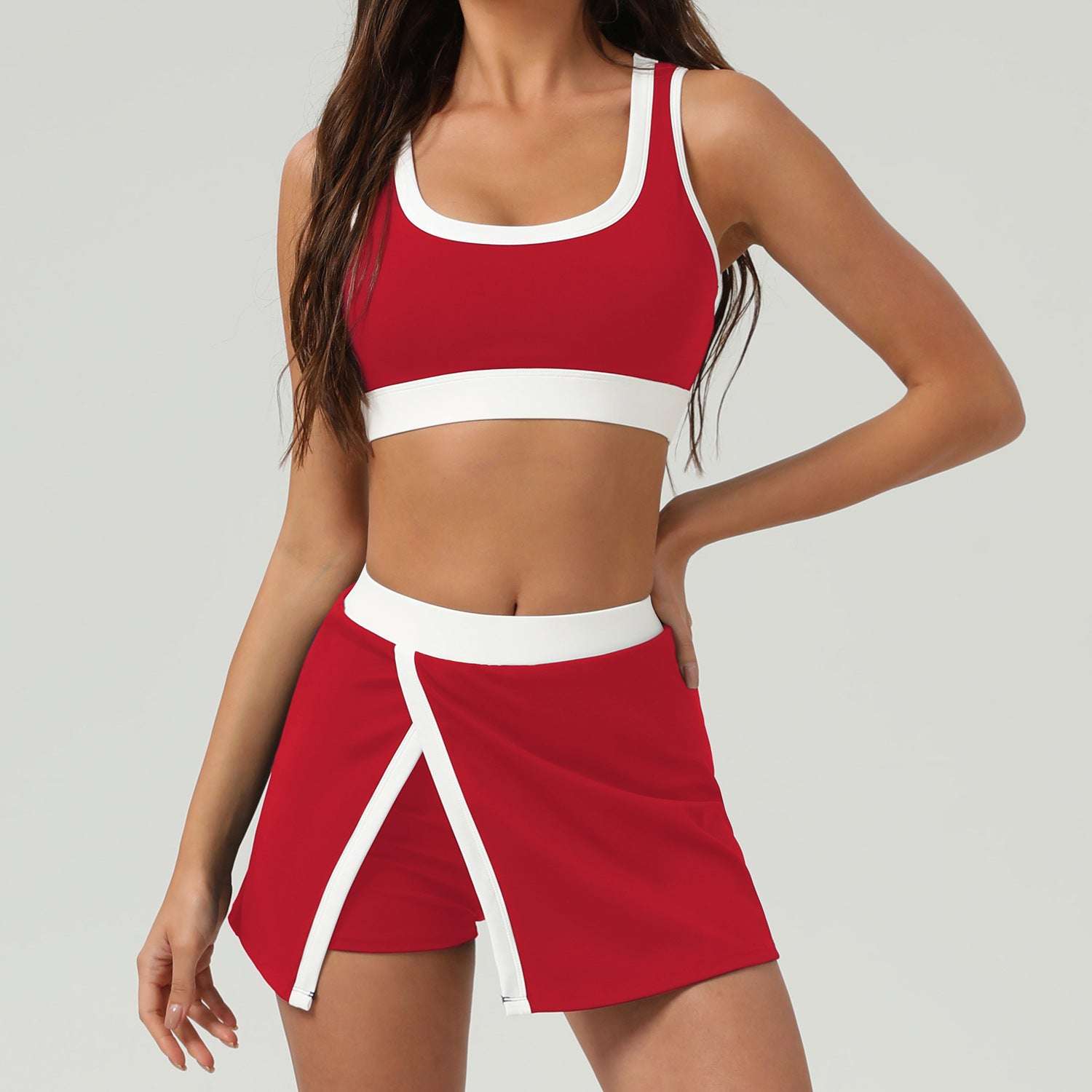 Contrast trim bra & skort set
