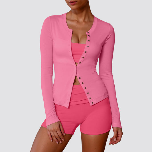 Soft feel buttoned top