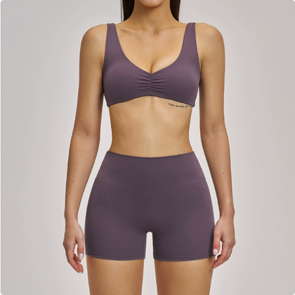 Brushed Micro Pull Yoga Two Piece Sets Sports Running Workout Outfit Halter Beauty Back Yoga Clothes