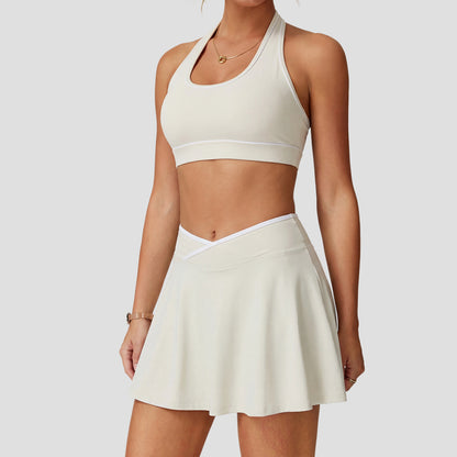 Contrast Color Brushed Sports U Shaped Beauty Back Exercise Underwear Running Fitness Sports Outdoor Skirt Sets (Runs Small)