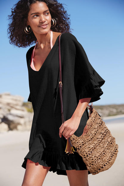 Slub Cotton V Neck beach cover up