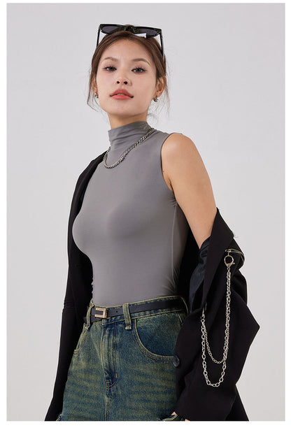 High neck sleeveless vest