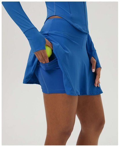 Sports Tennis Skirt Set Women Pocket Zipper Jacket Yoga Clothes High Elastic Casual Culottes Two Piece Set