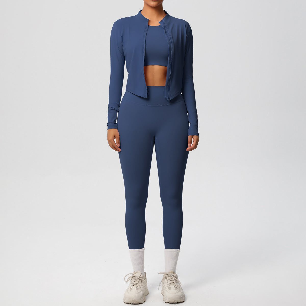 Skinny Yoga Pants High Waist Nude Feel Sports Zip Long Sleeve Coat Workout Clothes Yoga Three Piece Set