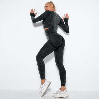 Stone washed two piece fitness set