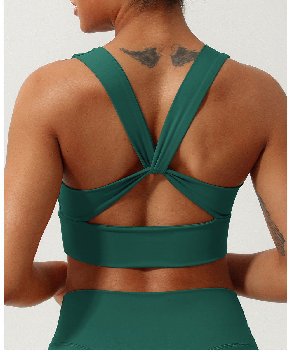 Gathered V neck sports bra