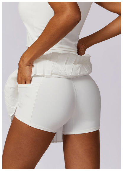 Pleated asymmetric fitness skirt