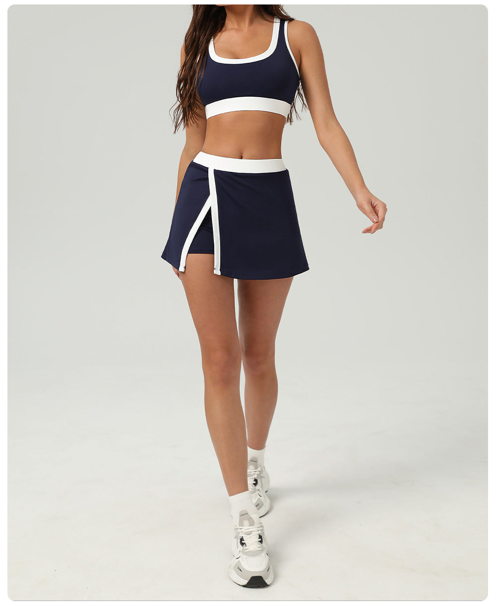 Contrast trim bra & skort set
