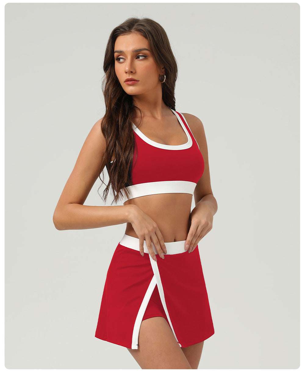 Contrast trim bra & skort set
