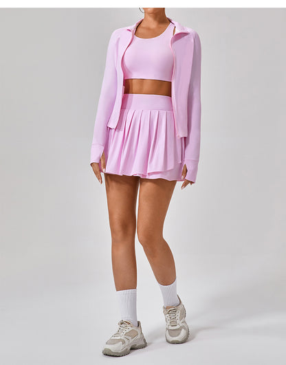 High collar zip front top