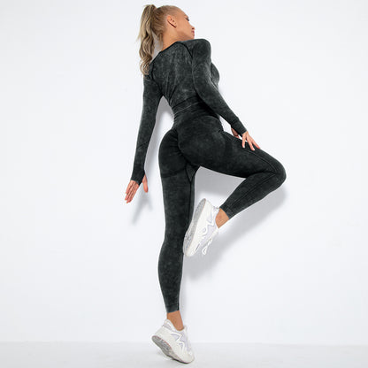 Stone washed two piece fitness set
