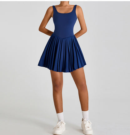 Cut out back pleated dress