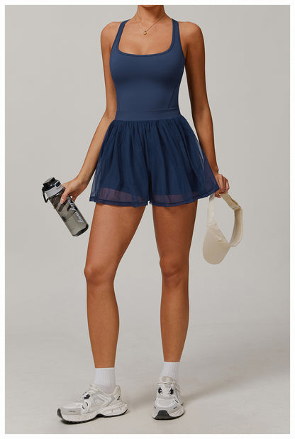 Padded knitted dress with mesh