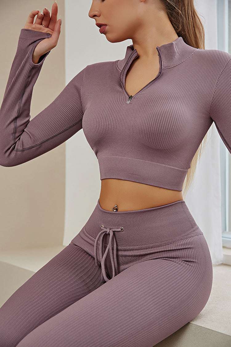 Solid Color Seamless Sports Yoga Suit Long Sleeved T shirt Popular Moisture Wicking Running Fitness Clothes Women