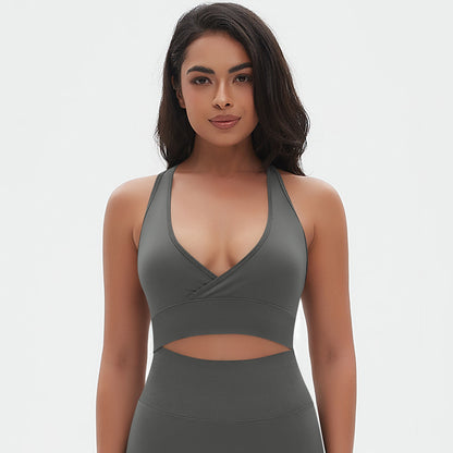 Deep V neck sports bra