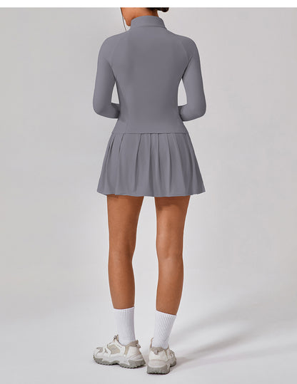 High collar zip front top