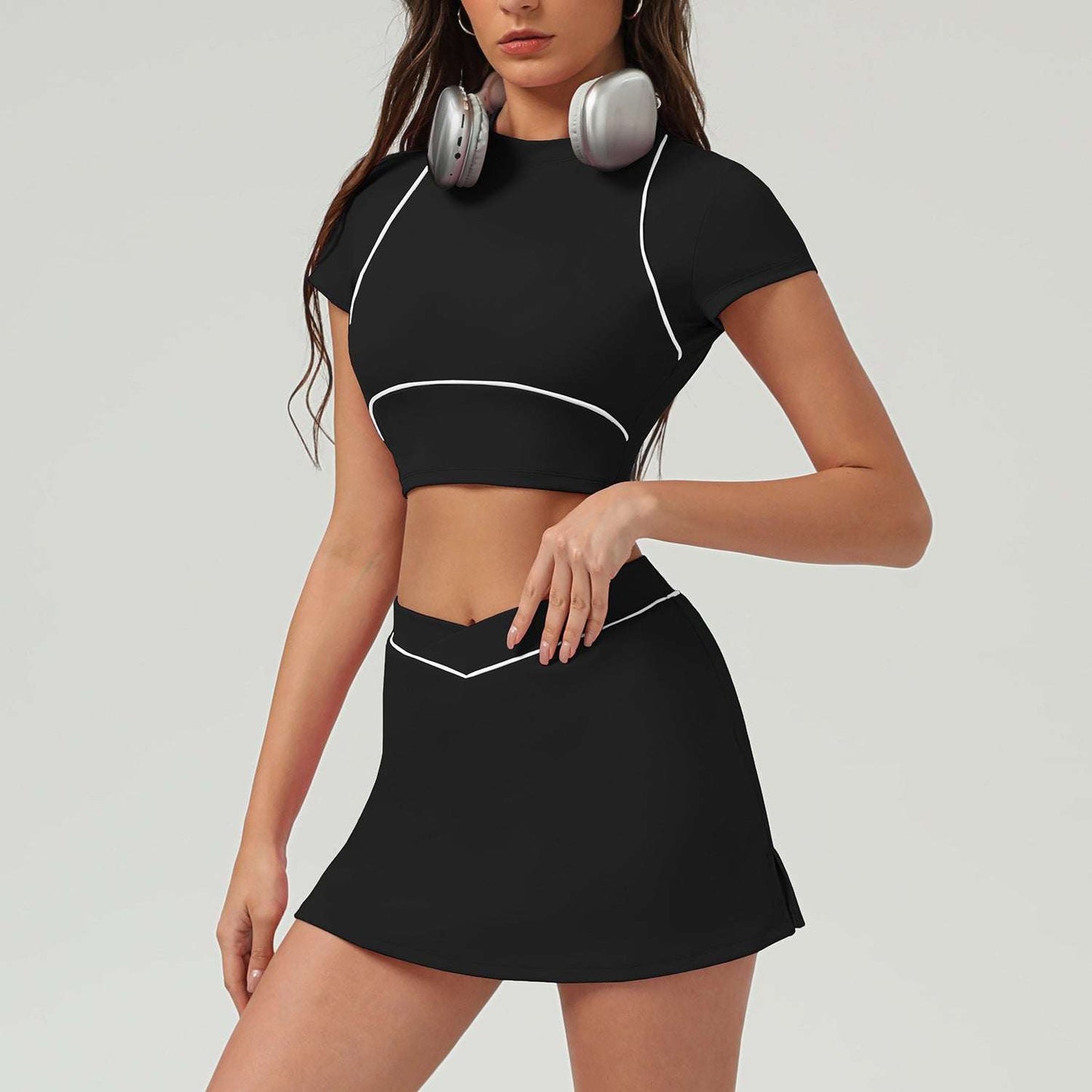 Black Short Sleeve Short Skirt