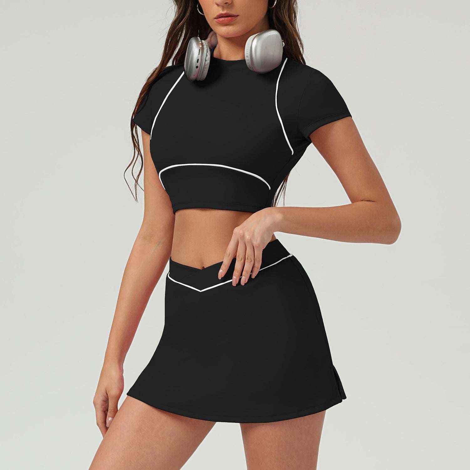 Black Short Sleeve Short Skirt