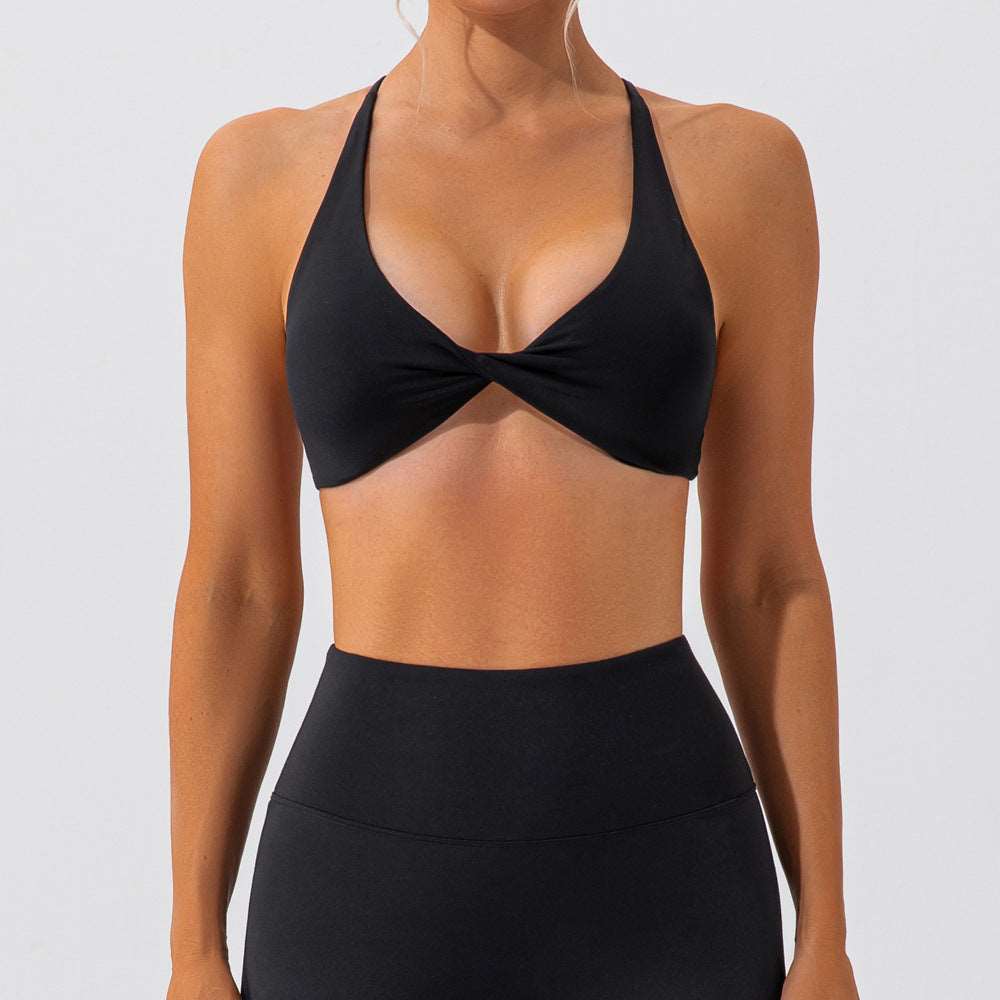 Cross back twisted front sports bra
