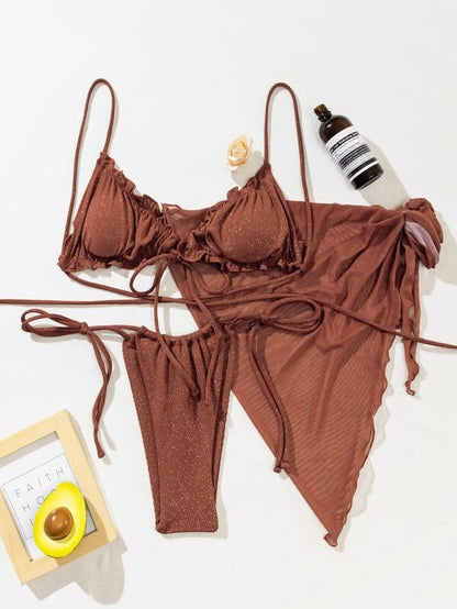 3 piece bikini set with saraong