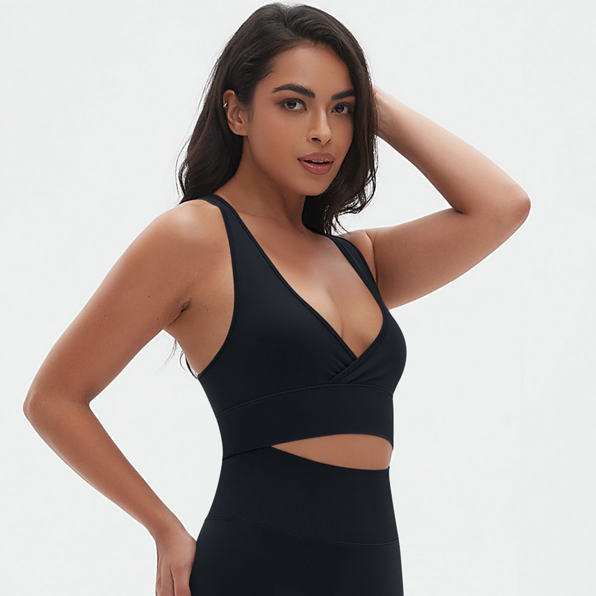 Deep V neck sports bra